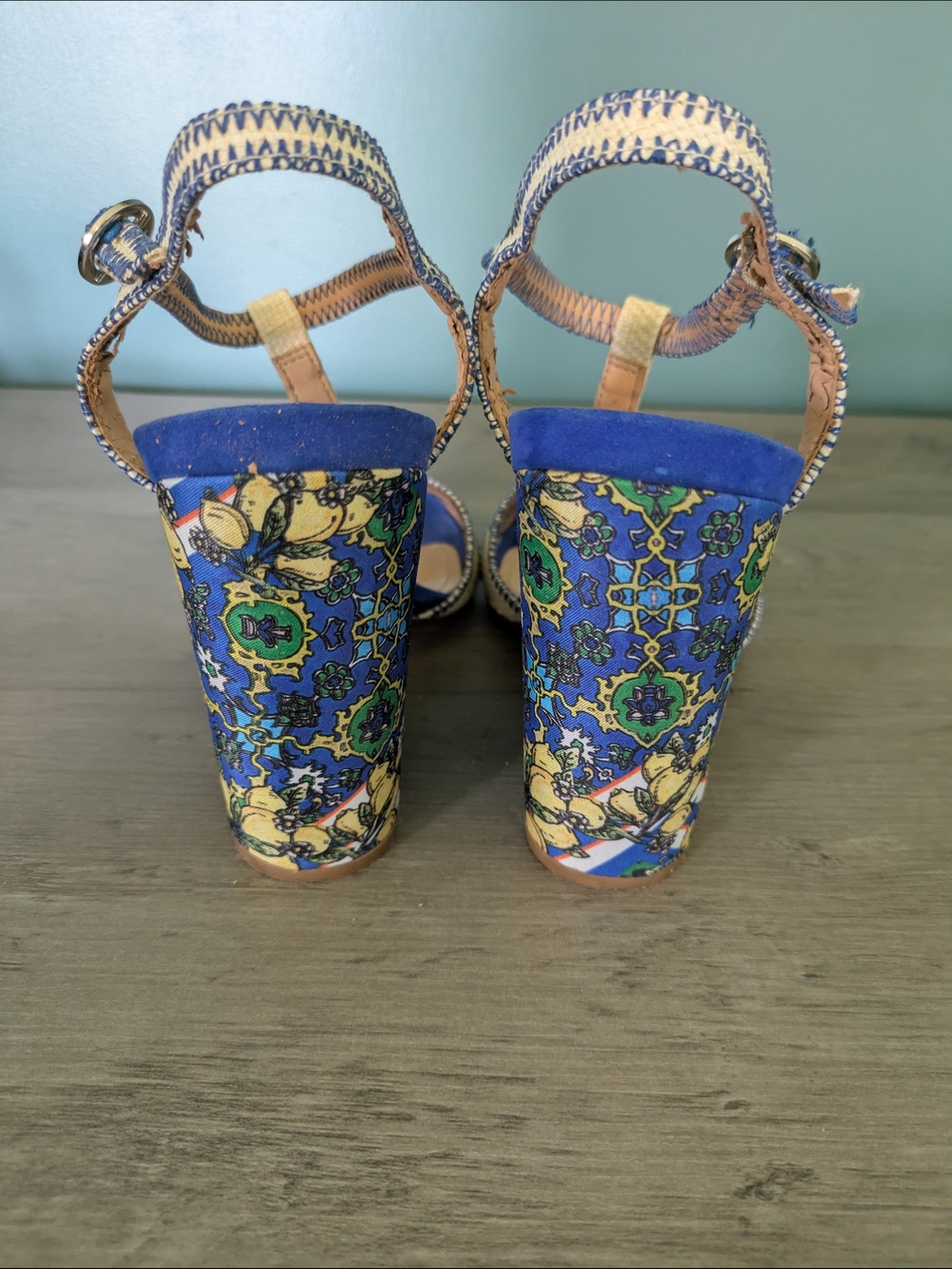 Schutz Felicita Blue & Ivory _ Floral Block Heel Sandal _ Anthropologie 10B - Picture 2 of 7